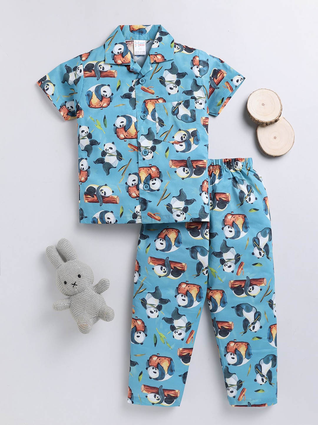 

NAUTI KIDZ Boys Pure Cotton Animal Printed Night suit, Blue