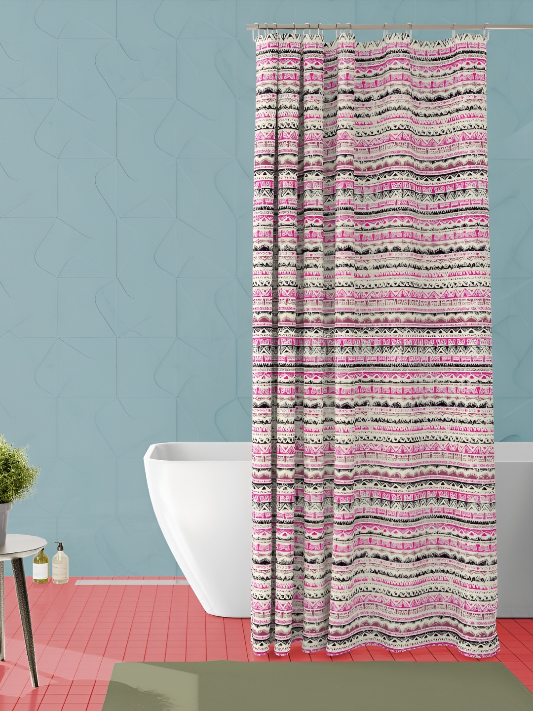 

ArtzFolio Pink & Grey Printed Waterproof Shower Curtain