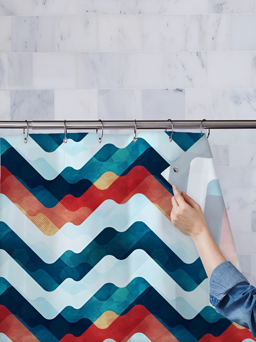 

ArtzFolio Teal Blue & Blue Geometric Printed Waterproof Shower Curtain