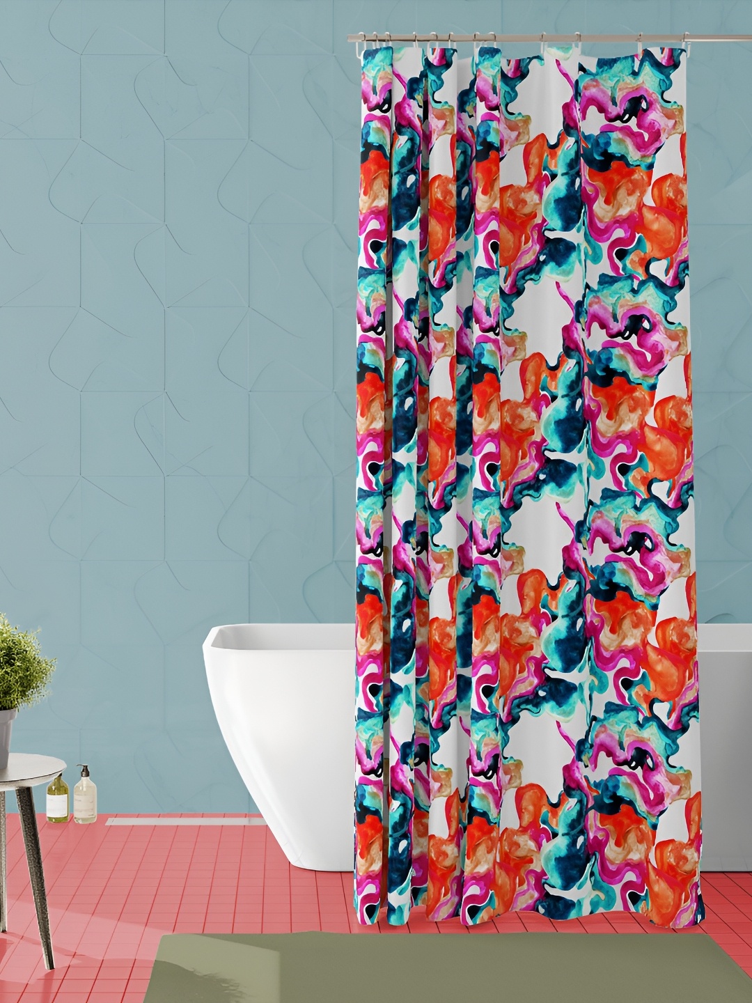 

ArtzFolio White & Orange Printed Waterproof Shower Curtain