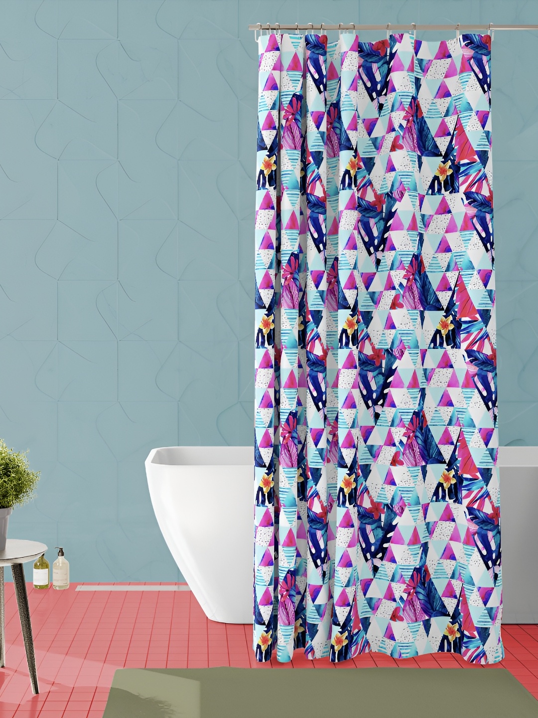 

ArtzFolio White and Pink Geometric Printed Waterproof Shower Curtain