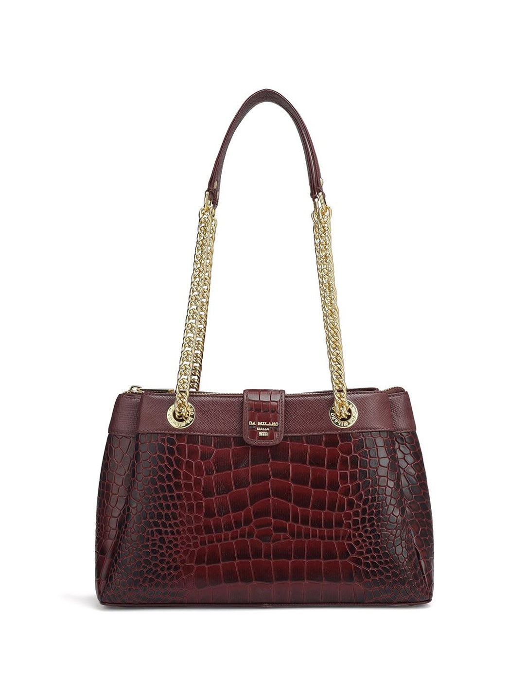

Da Milano Textured Leather Structured Tote Bag with Tasselled, Burgundy