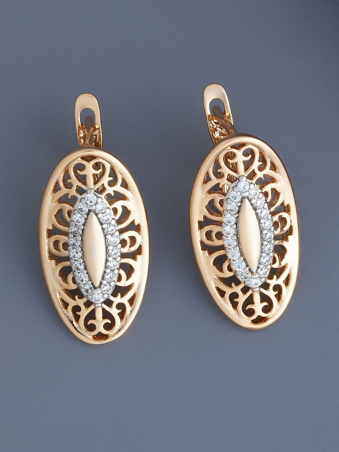 

Kushal's Fashion Jewellery Gold -Plated Zircon Studded Oval Hoop Earrings, Silver