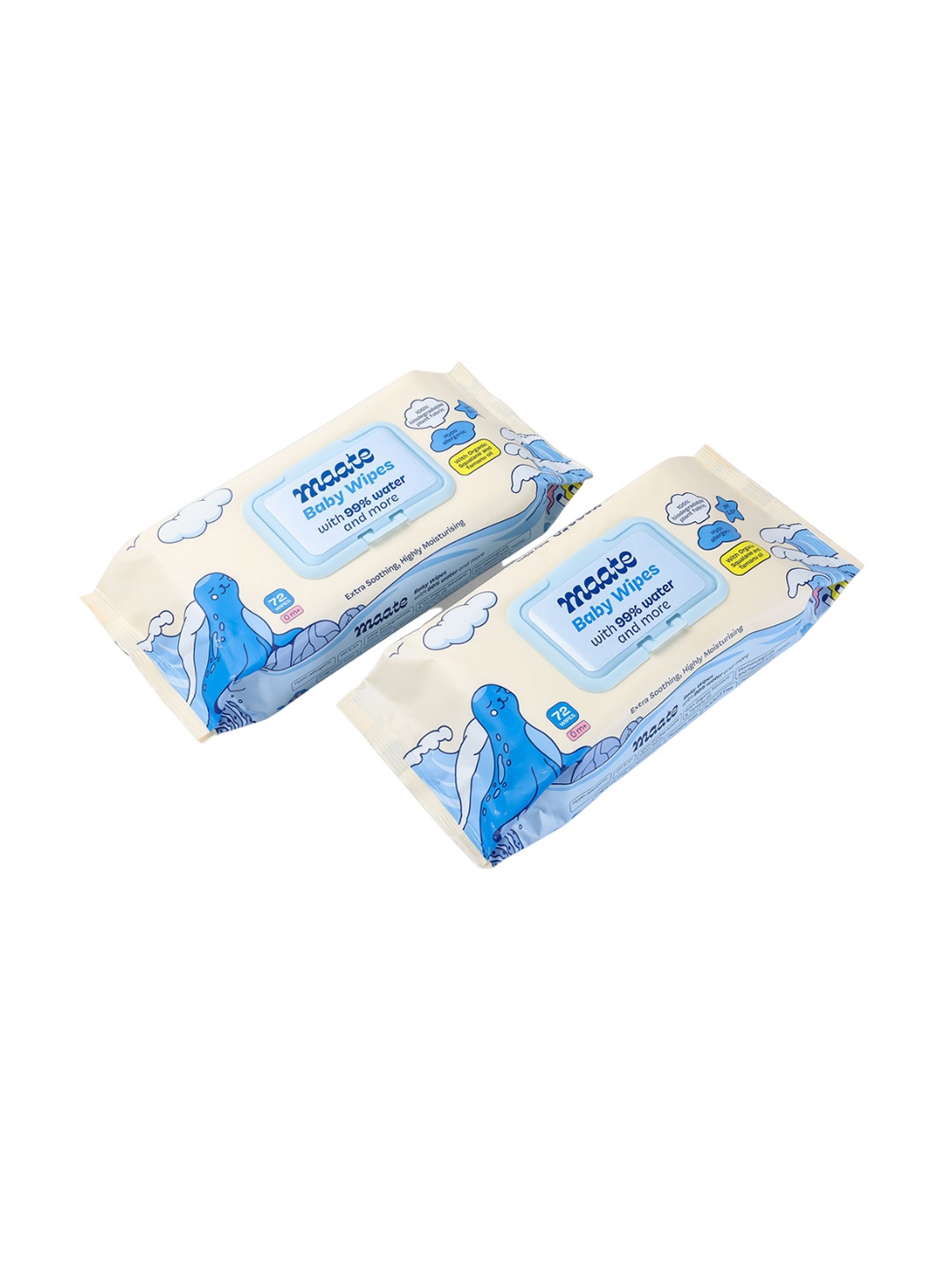 

MAATE Set Of 2 Baby Wipes With 99% Water - 72 Wipes Each, White