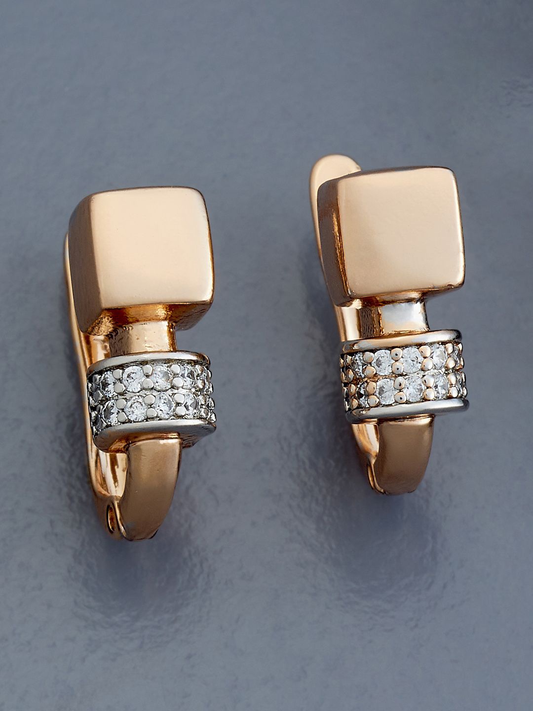 

Kushal's Fashion Jewellery Rhodium-Plated Zircon Geometric Studs, Gold