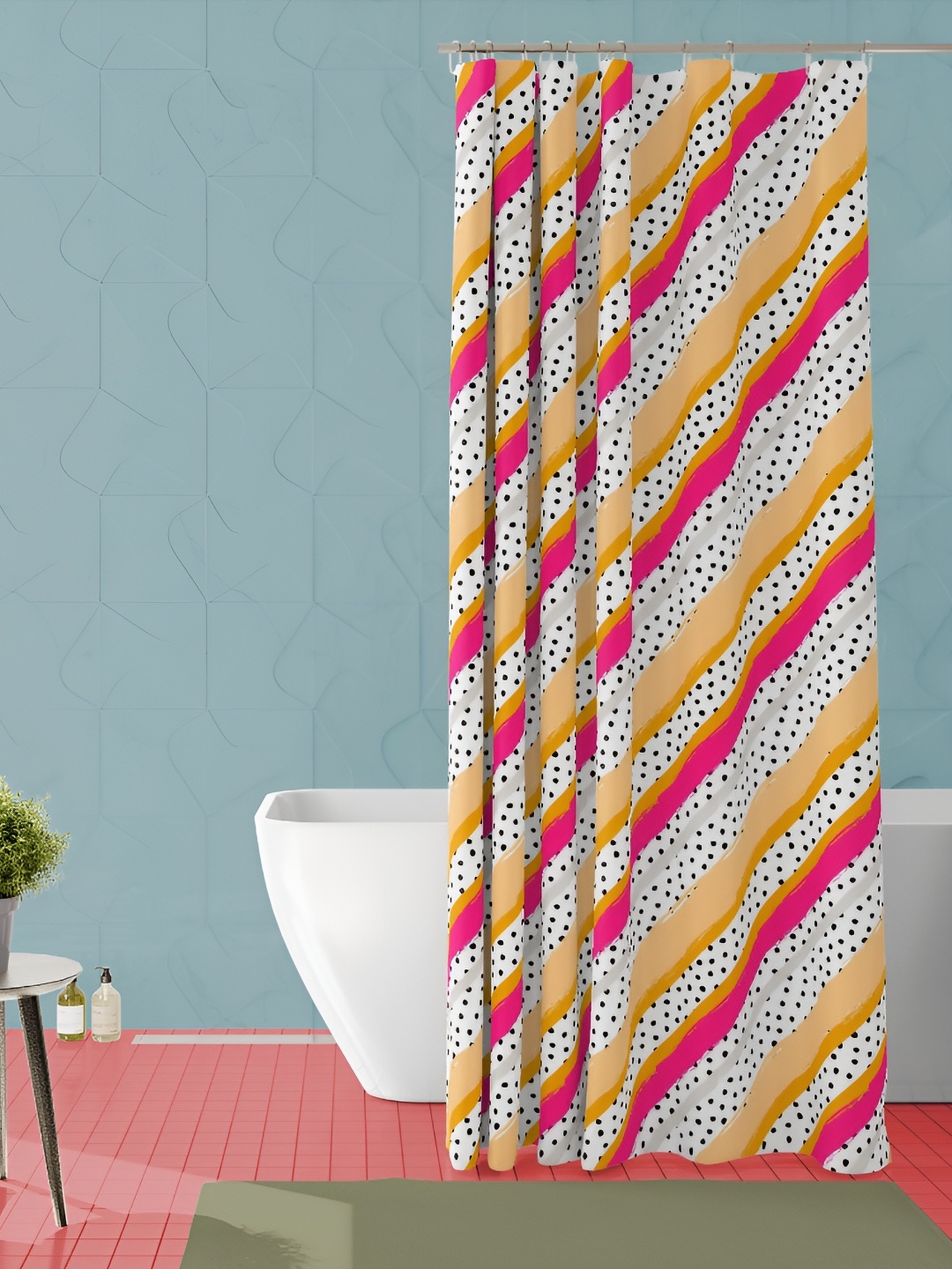 

ArtzFolio Pink and Beige Abstract Printed Waterproof Shower Curtain