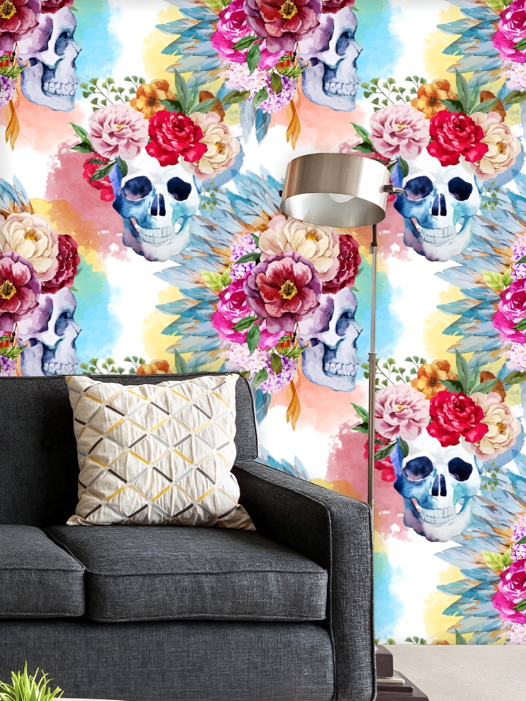 

ArtzFolio Printed UV-Resistant Anti-Bacterial Ethnic Skull Peel & Stick Wallpaper, Multi