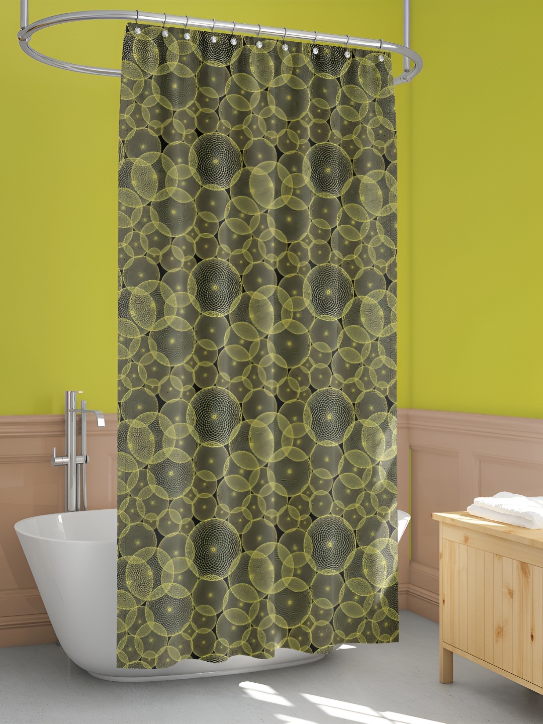 

ArtzFolio Black & Yellow Printed WaterProof Shower Curtain, Blue