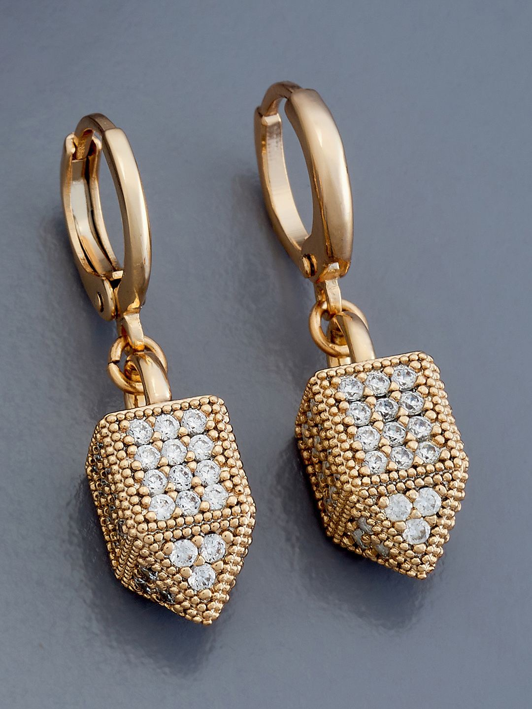 

Kushal's Fashion Jewellery Gold-Plated Zircon Geometric Hoop Earrings