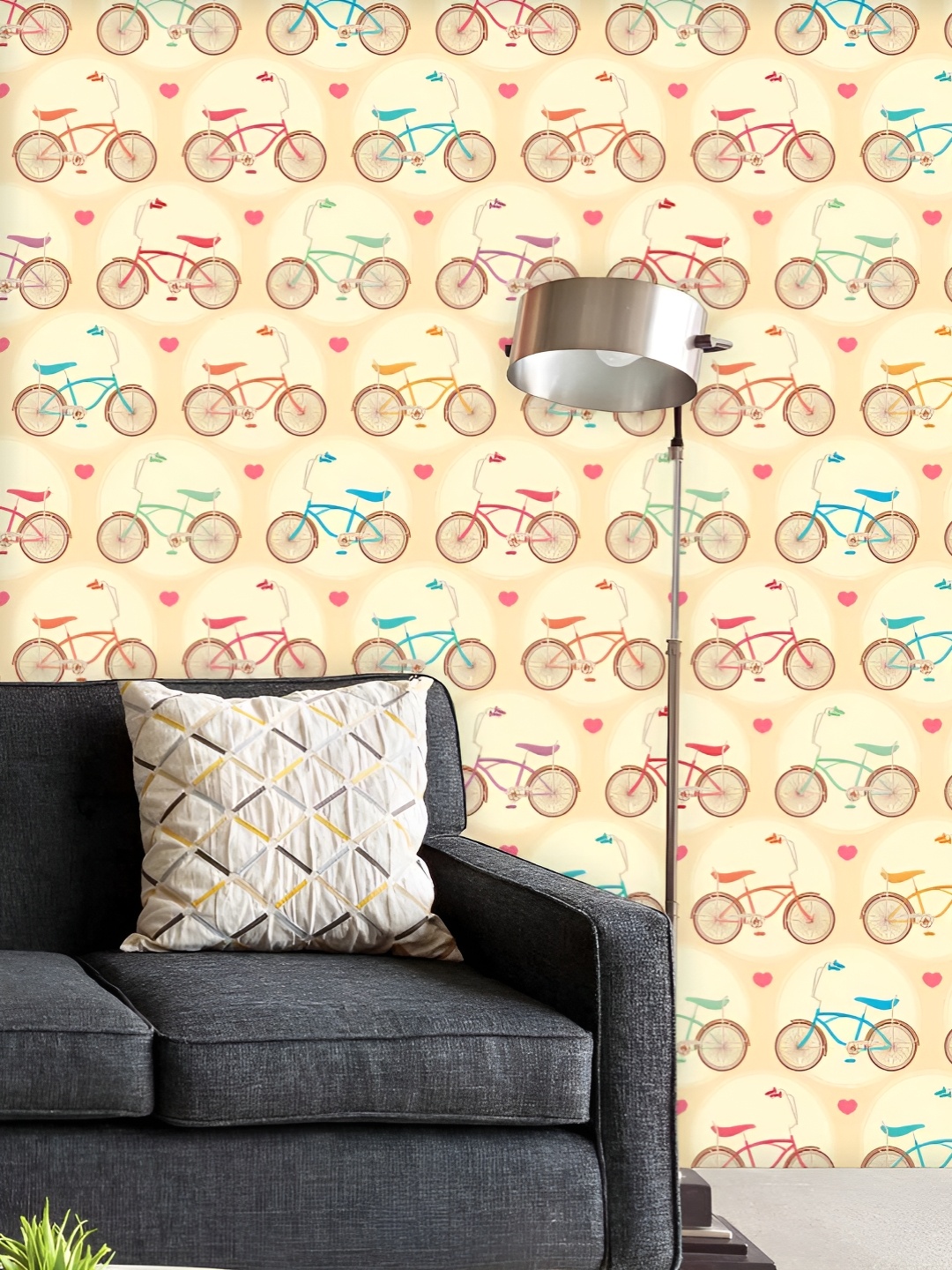 

ArtzFolio Printed UV-Resistant Anti-Bacterial Bicycles & Pink Hearts Peel & Stick Wallpaper, Multi