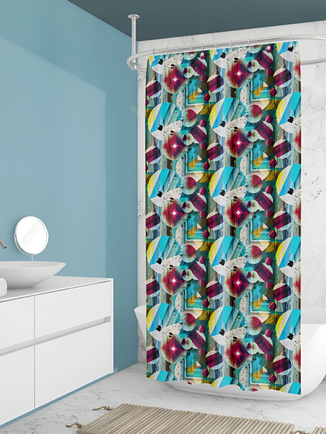 

ArtzFolio White & Blue Printed Waterproof Shower Curtains