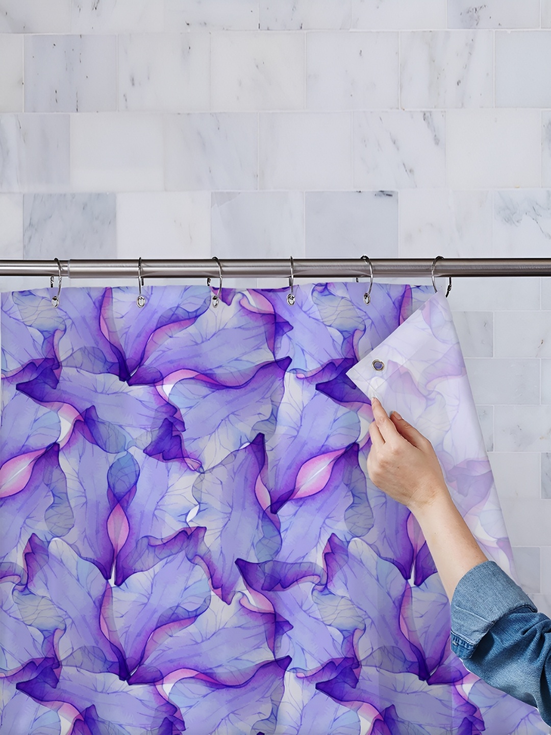 

ArtzFolio Purple & White Printed Waterproof Shower Curtain