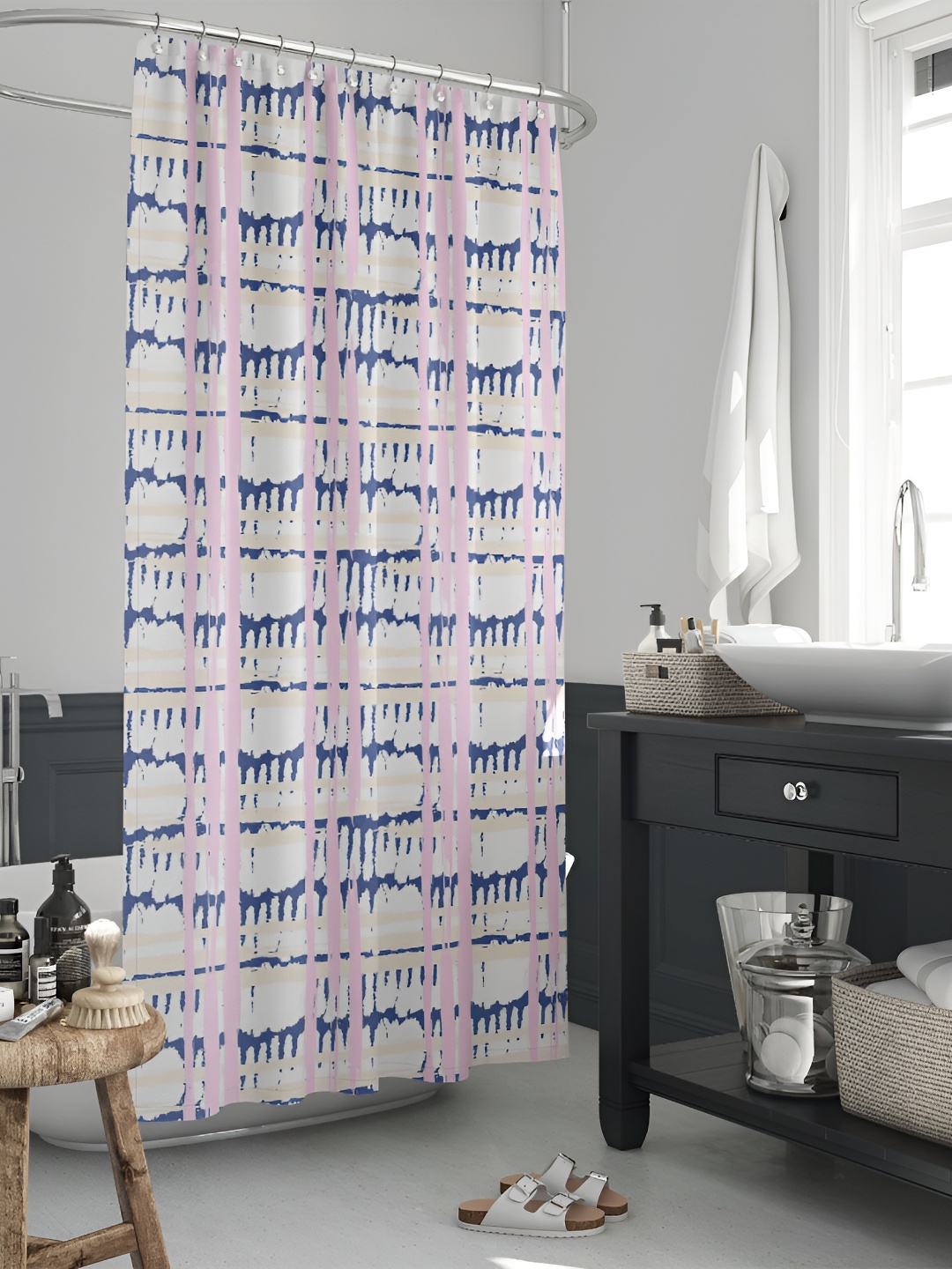 

ArtzFolio White & Pink Printed Waterproof Shower Curtains