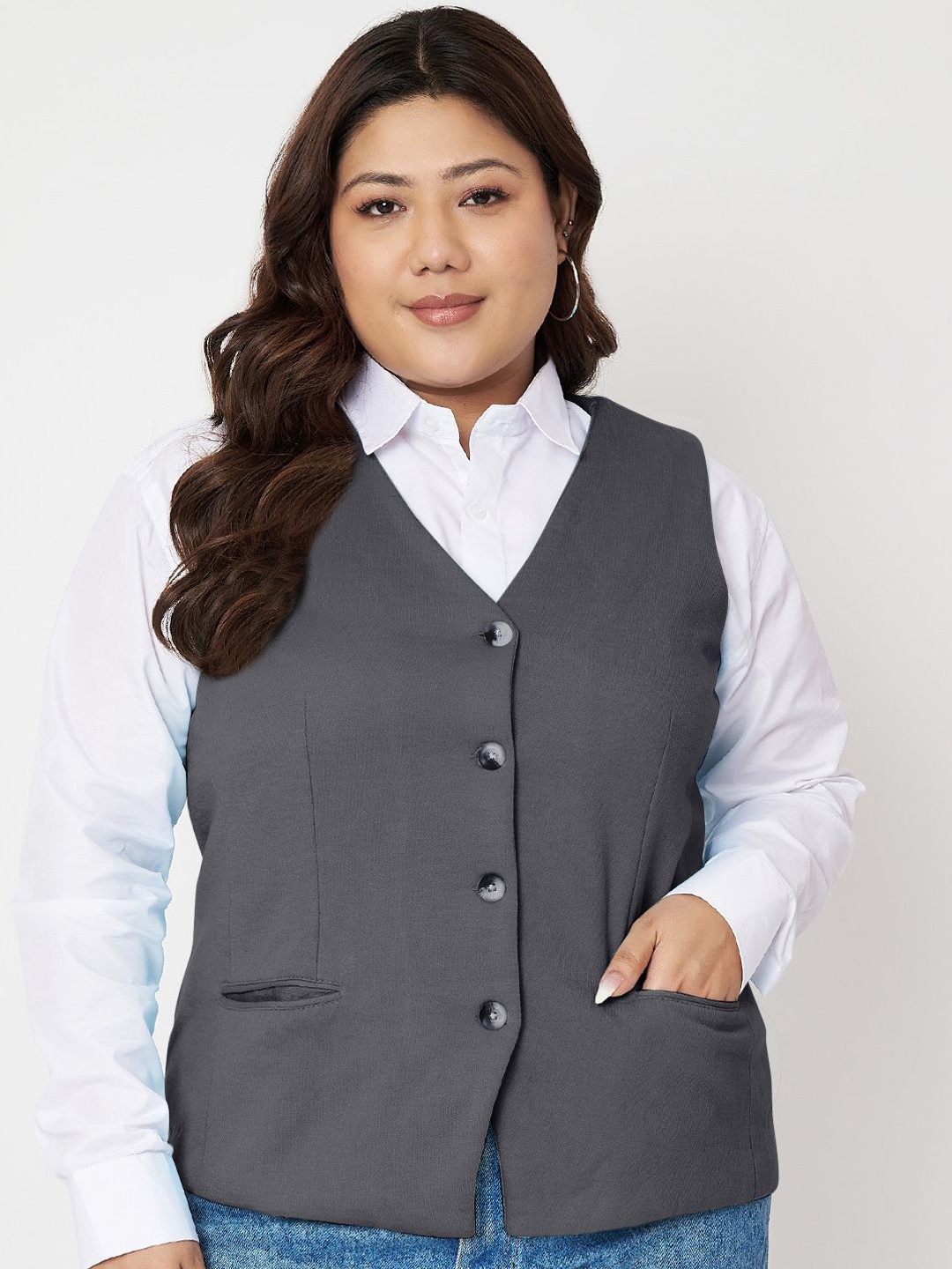 

BRINNS Plus Size V-Neck Waistcoat, Charcoal