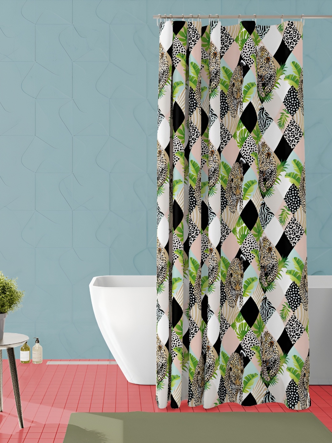 

ArtzFolio Black & Green Printed Waterproof Shower Curtain