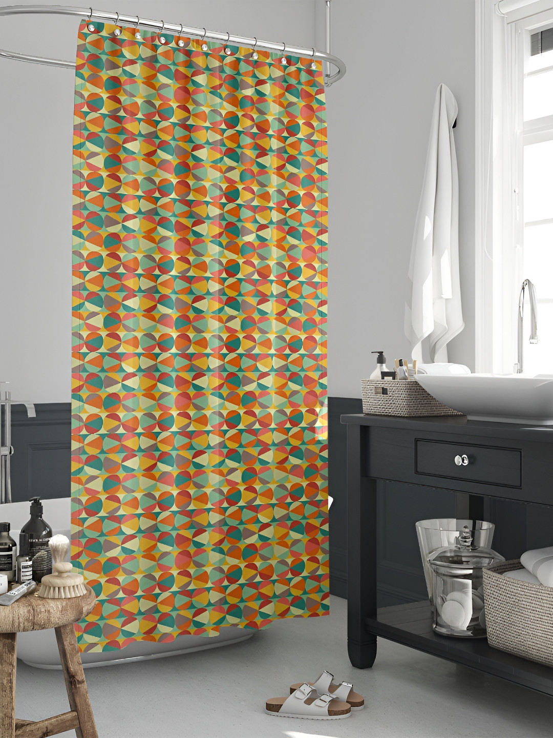 

ArtzFolio Yellow & Green Geometric Printed Waterproof Shower Curtain