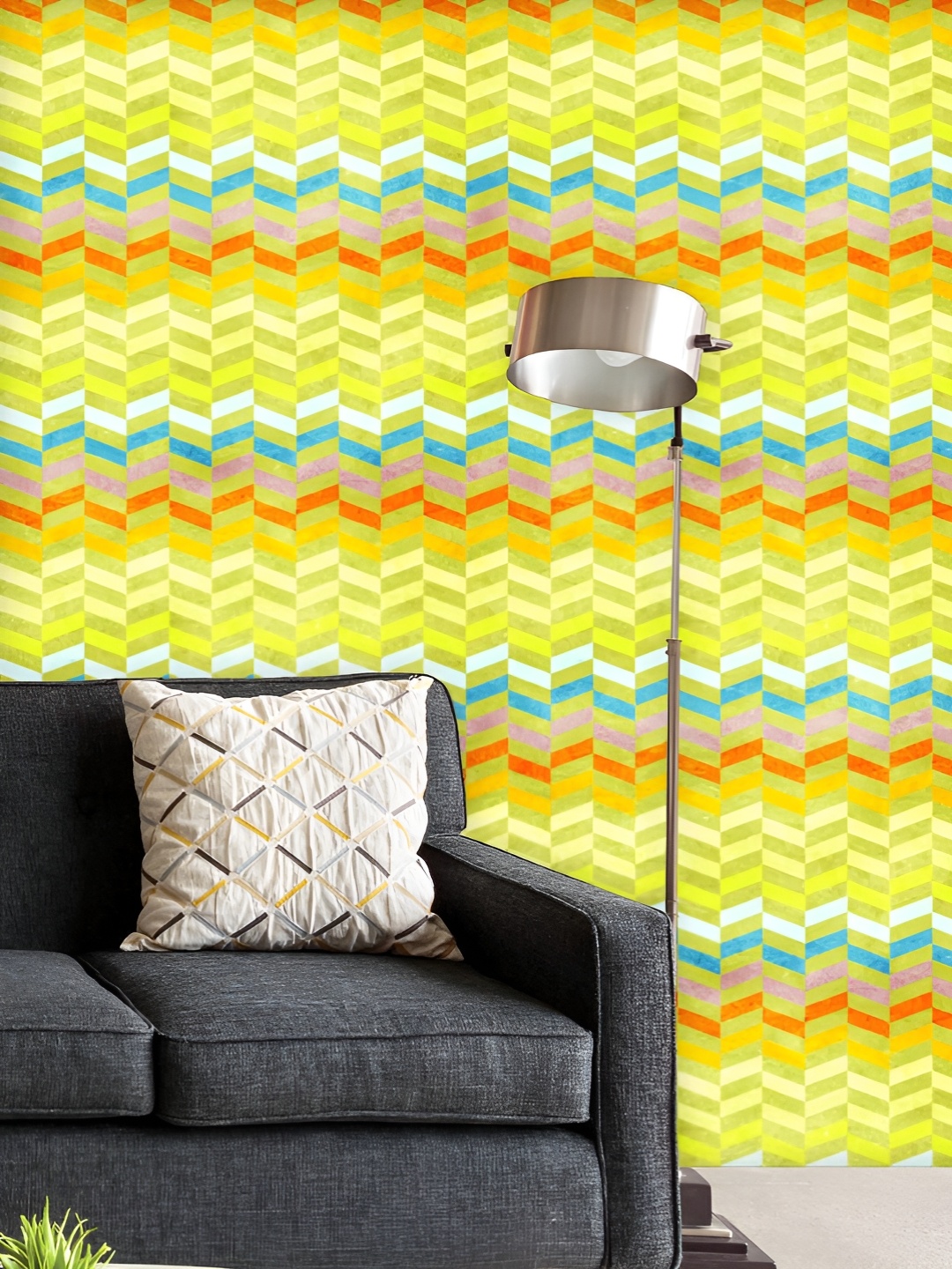 

ArtzFolio Printed UV-Resistant Anti-Bacterial Multicolor Chevron Peel & Stick Wallpaper, Multi