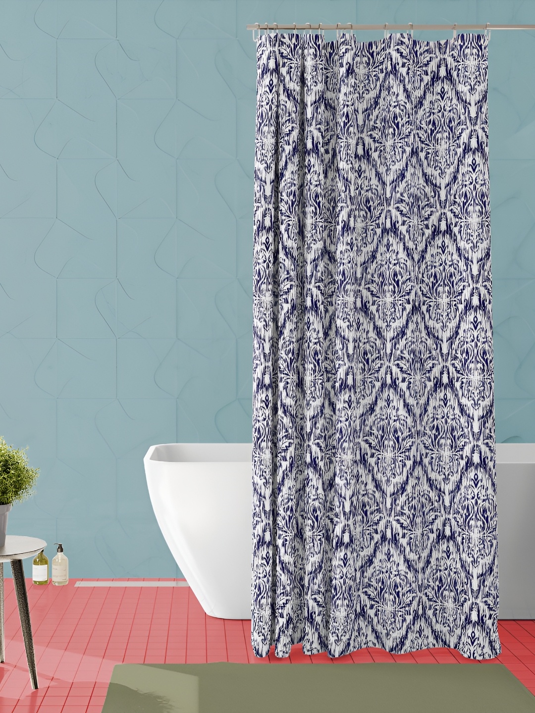 

ArtzFolio Blue & White Printed Waterproof Shower Curtain