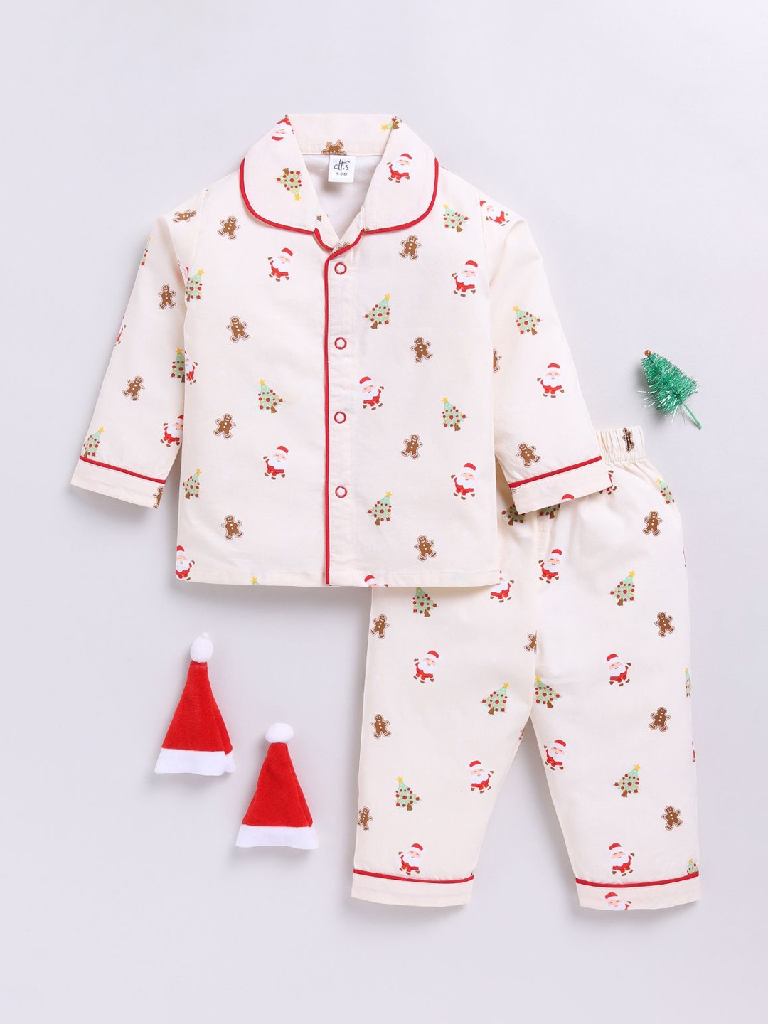 

Clt.s Kids Graphic Printed Pure Cotton Night suit, Off white