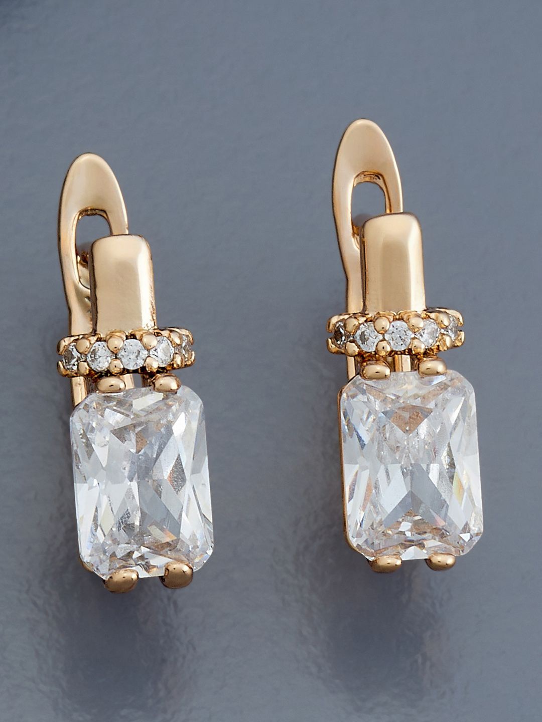 

Kushal's Fashion Jewellery Rose Gold-Plated Zircon Studded Square Hoop Earrings