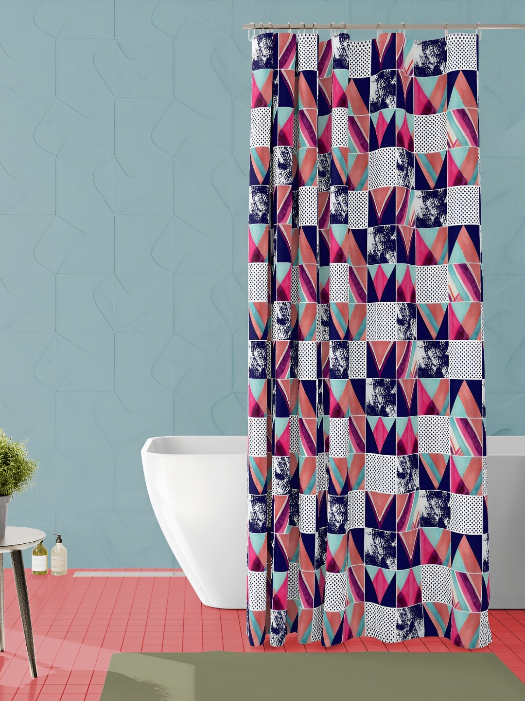 

ArtzFolio White & Navy Blue Printed Waterproof Shower Curtain