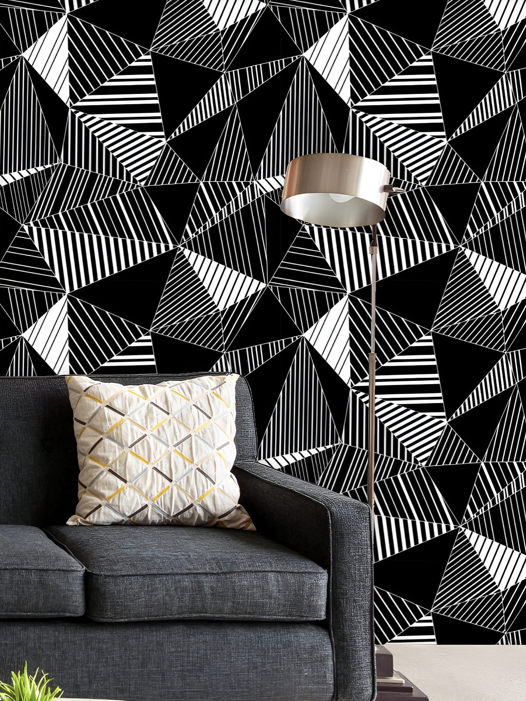 

ArtzFolio Printed UV-Resistant Anti-Bacterial Black And White Triangles Peel & Stick Wallpaper, Multi