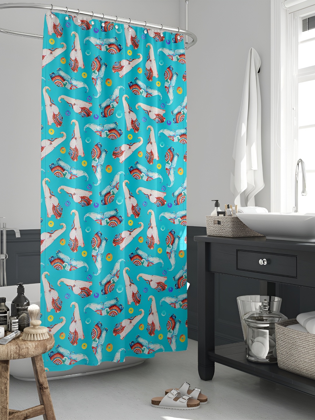 

ArtzFolio Blue & Peach Colored Printed Waterproof Shower Curtain