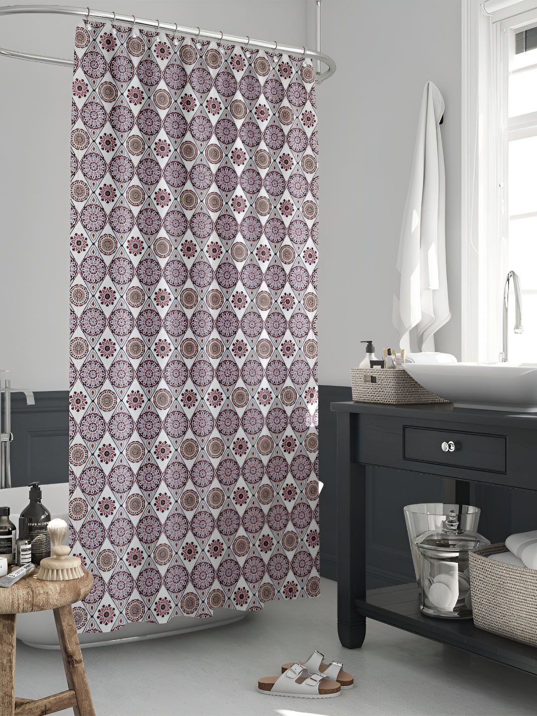 

ArtzFolio White & Brown Floral Printed Waterproof Shower Curtain