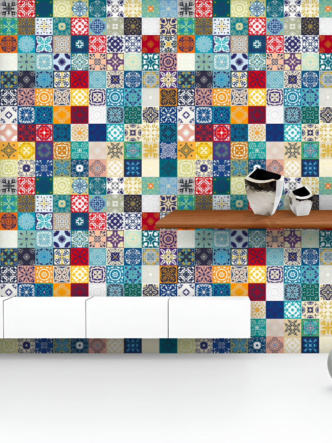 

ArtzFolio Printed UV-Resistant Anti-Bacterial Moroccan Ornaments Pattern Peel & Stick Wallpaper, Multi