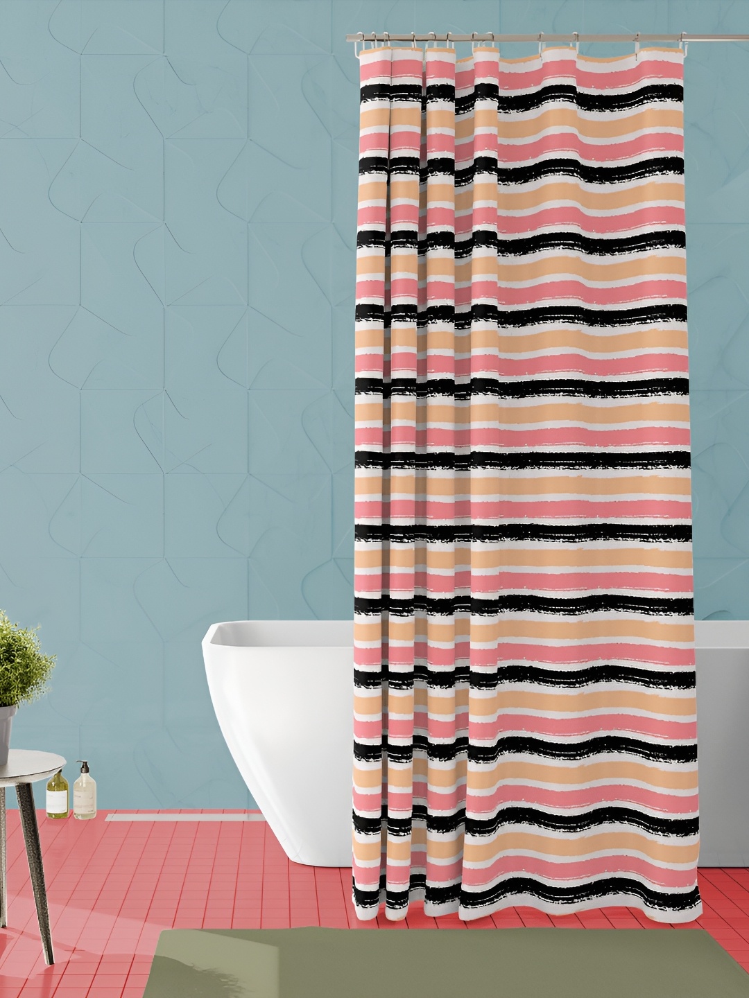 

ArtzFolio Pink & White Striped Waterproof Shower Curtain