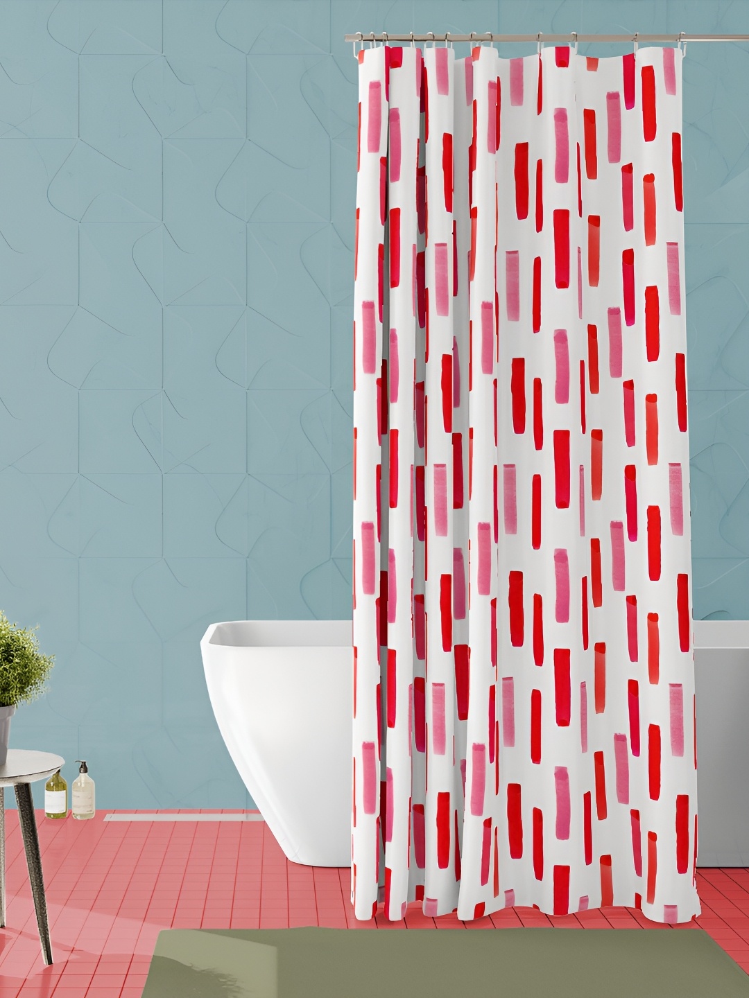 

ArtzFolio White & Red Printed Waterproof Shower Curtain