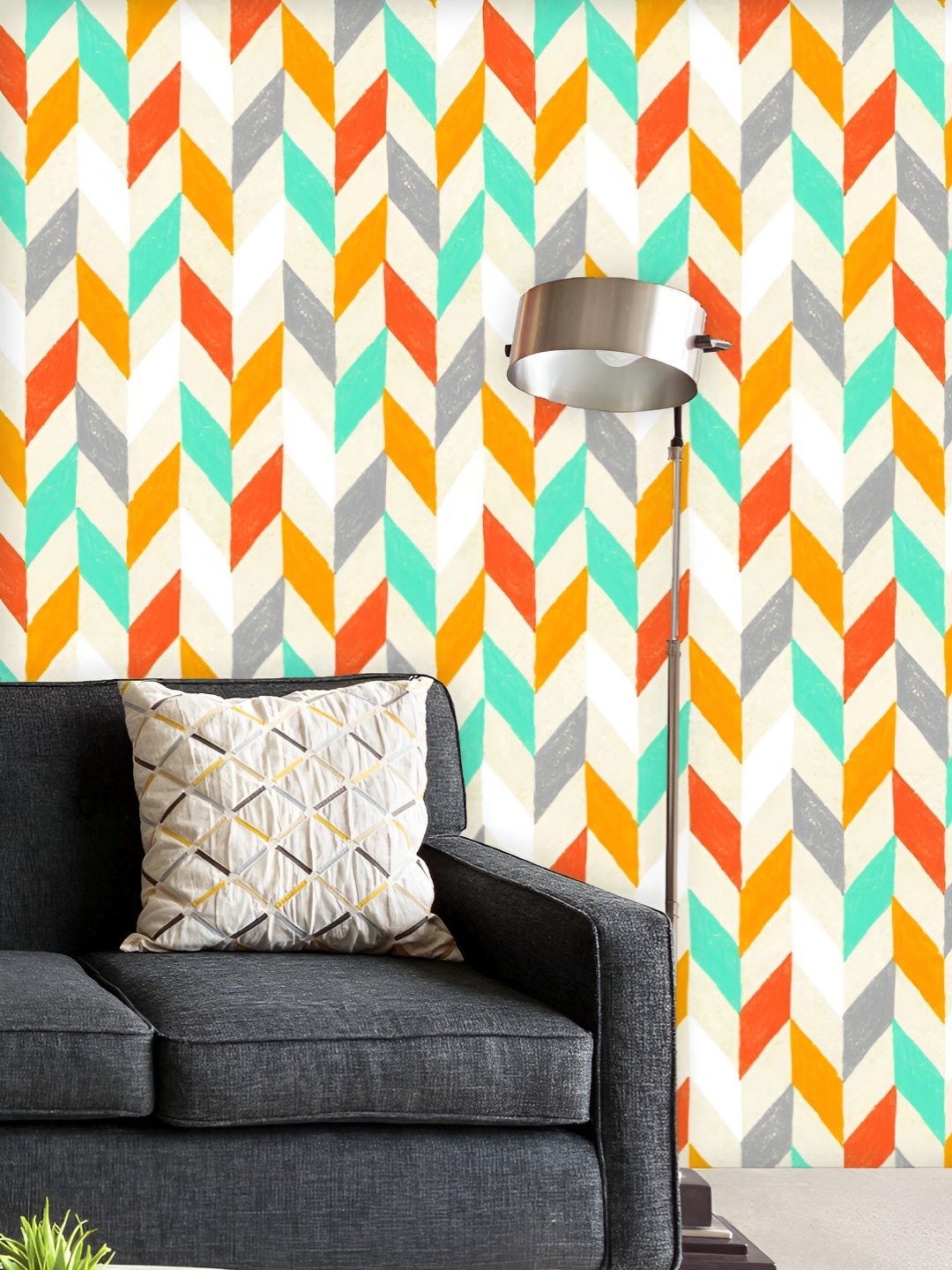 

ArtzFolio Printed UV-Resistant Anti-Bacterial Colorful Zig Zag Peel & Stick Wallpaper, Multi