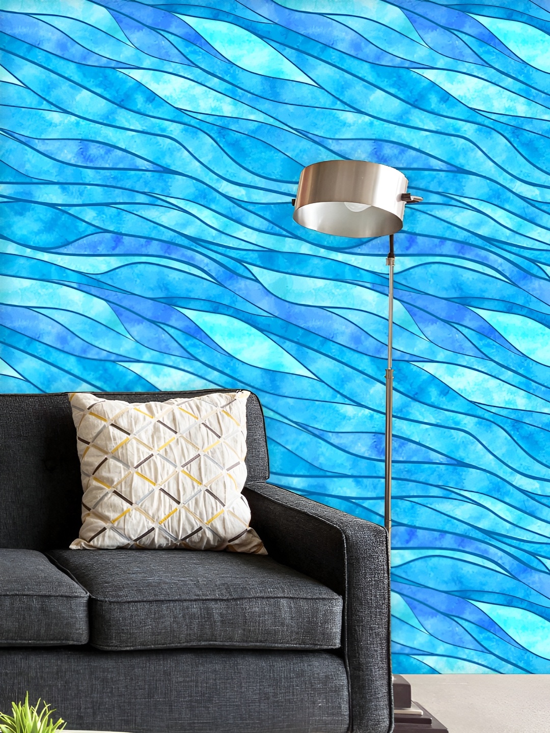 

ArtzFolio Printed UV-Resistant Anti-Bacterial Watercolor Wavy Lines Peel & Stick Wallpaper, Multi