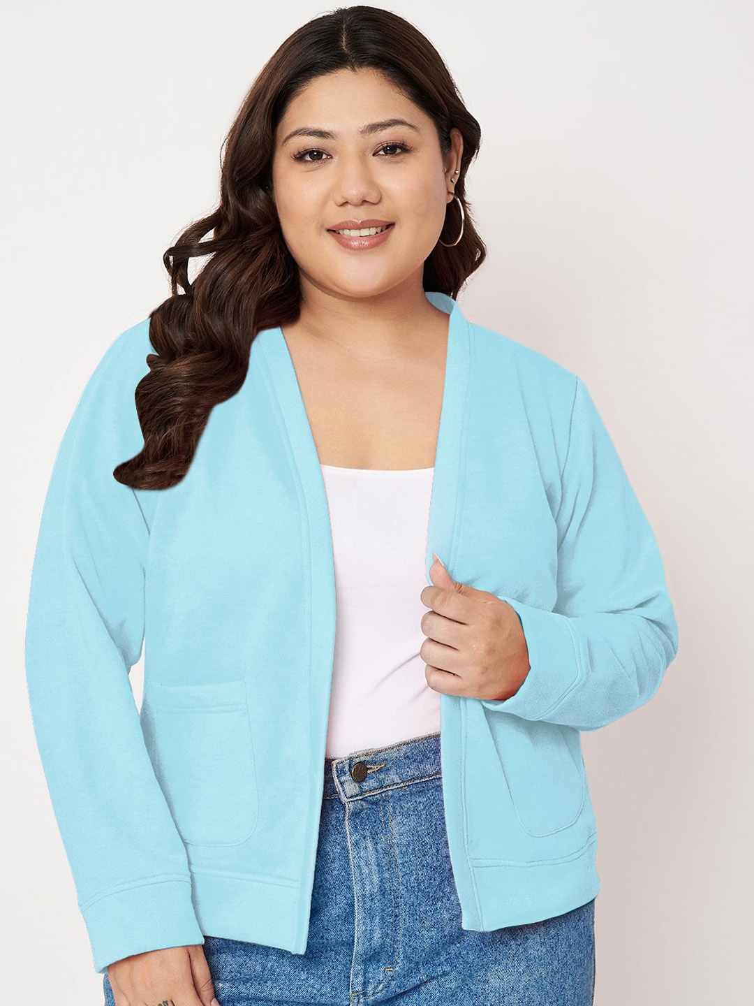 

BRINNS Plus Size Fleece Open Front Jacket, Turquoise blue