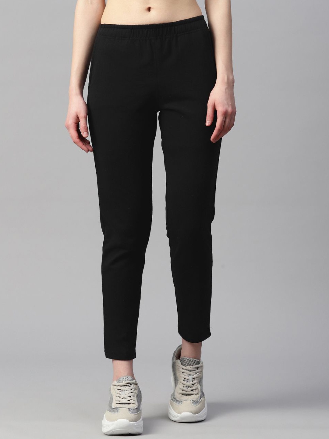 

Laabha Women Cotton Mid Rise Track Pants, Black