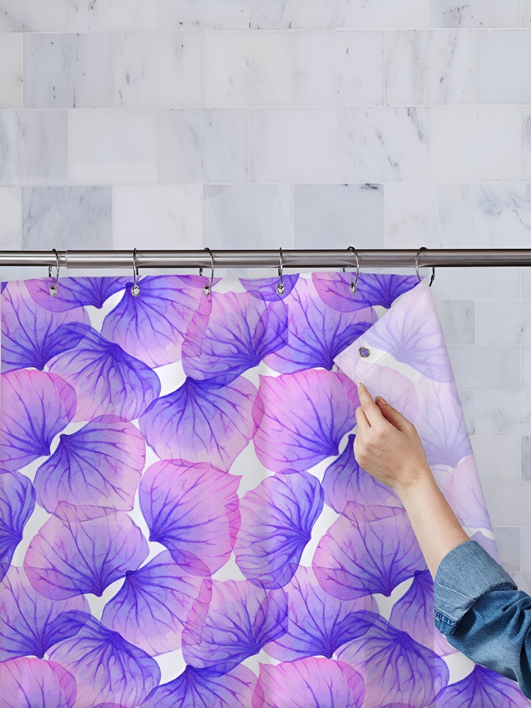 

ArtzFolio Purple and White Floral Printed Waterproof Shower Curtain
