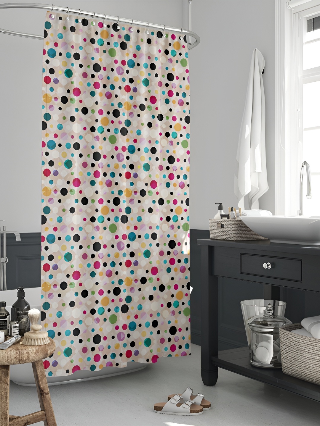 

ArtzFolio White & Green Printed Waterproof Shower Curtain