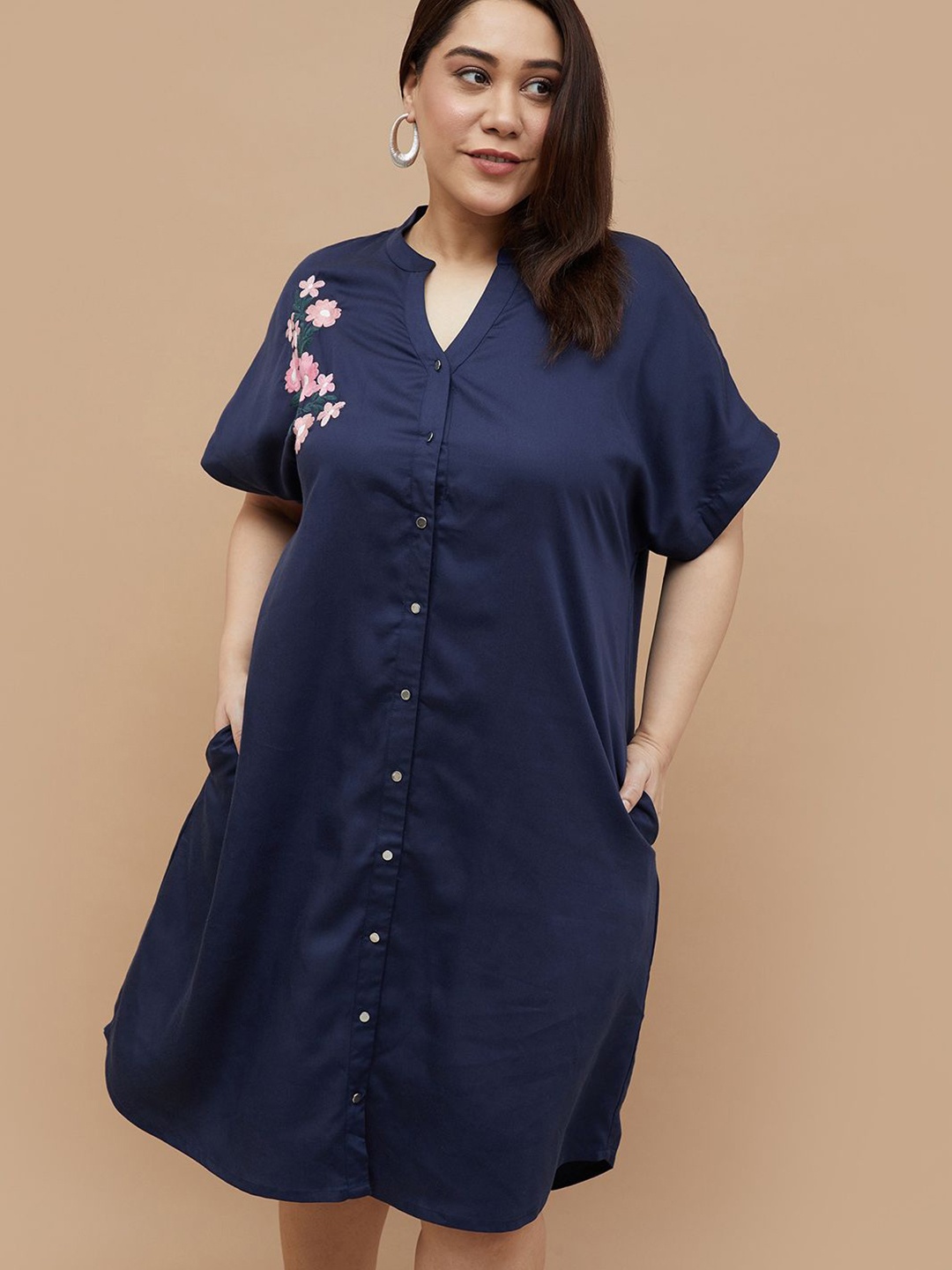 

Nexus by Lifestyle Women Plus Size Embroidered Knee Length Shirt Dress, Blue