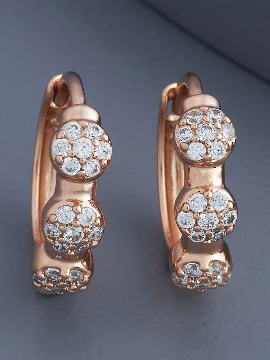 

Kushal's Fashion Jewellery Rose Gold Plated Zircon Studded Circular Hoop Earrings