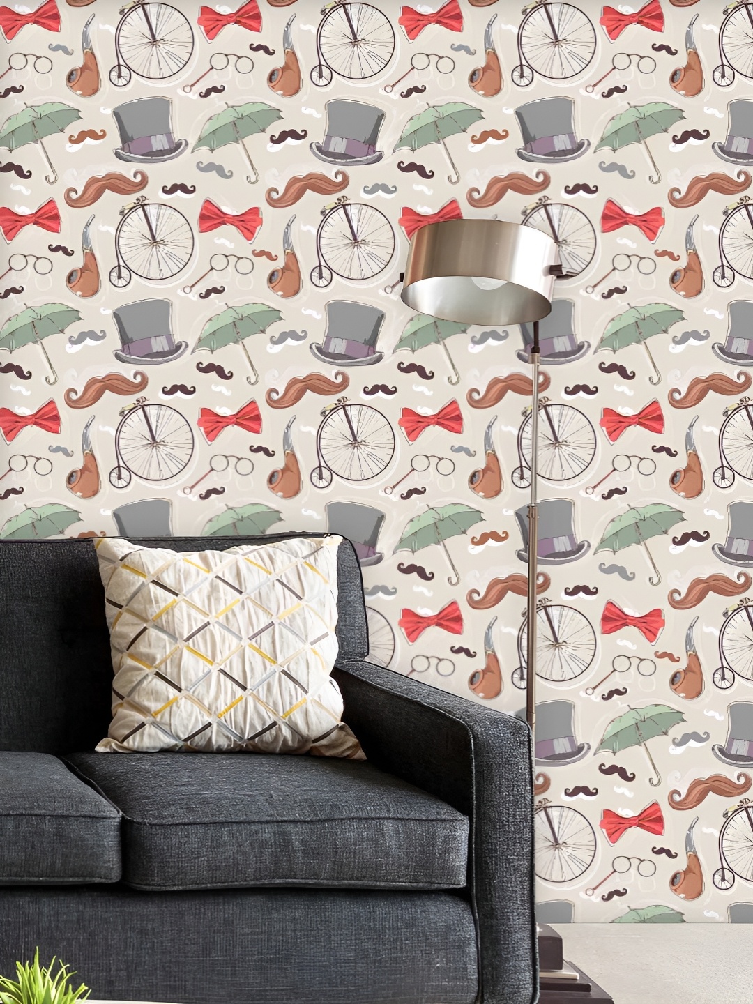 

ArtzFolio Printed UV-Resistant Anti-Bacterial Vintage Retro ObjectsPeel & Stick Wallpaper, Multi