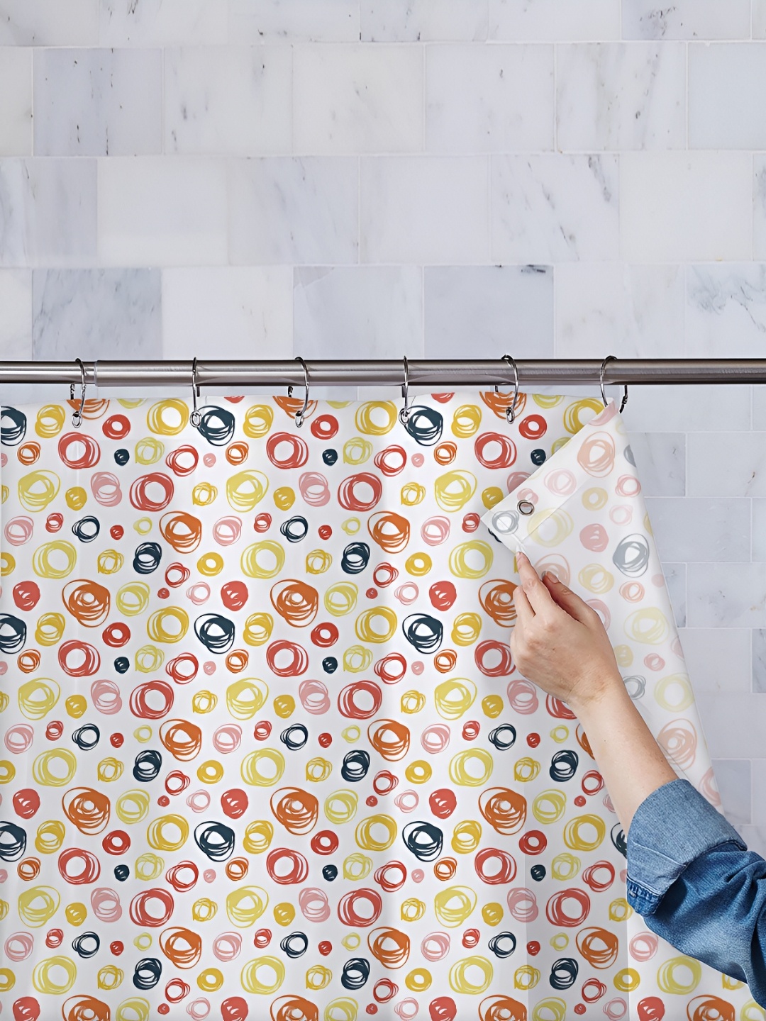 

ArtzFolio White & Yellow Printed Water Proof Shower Curtain