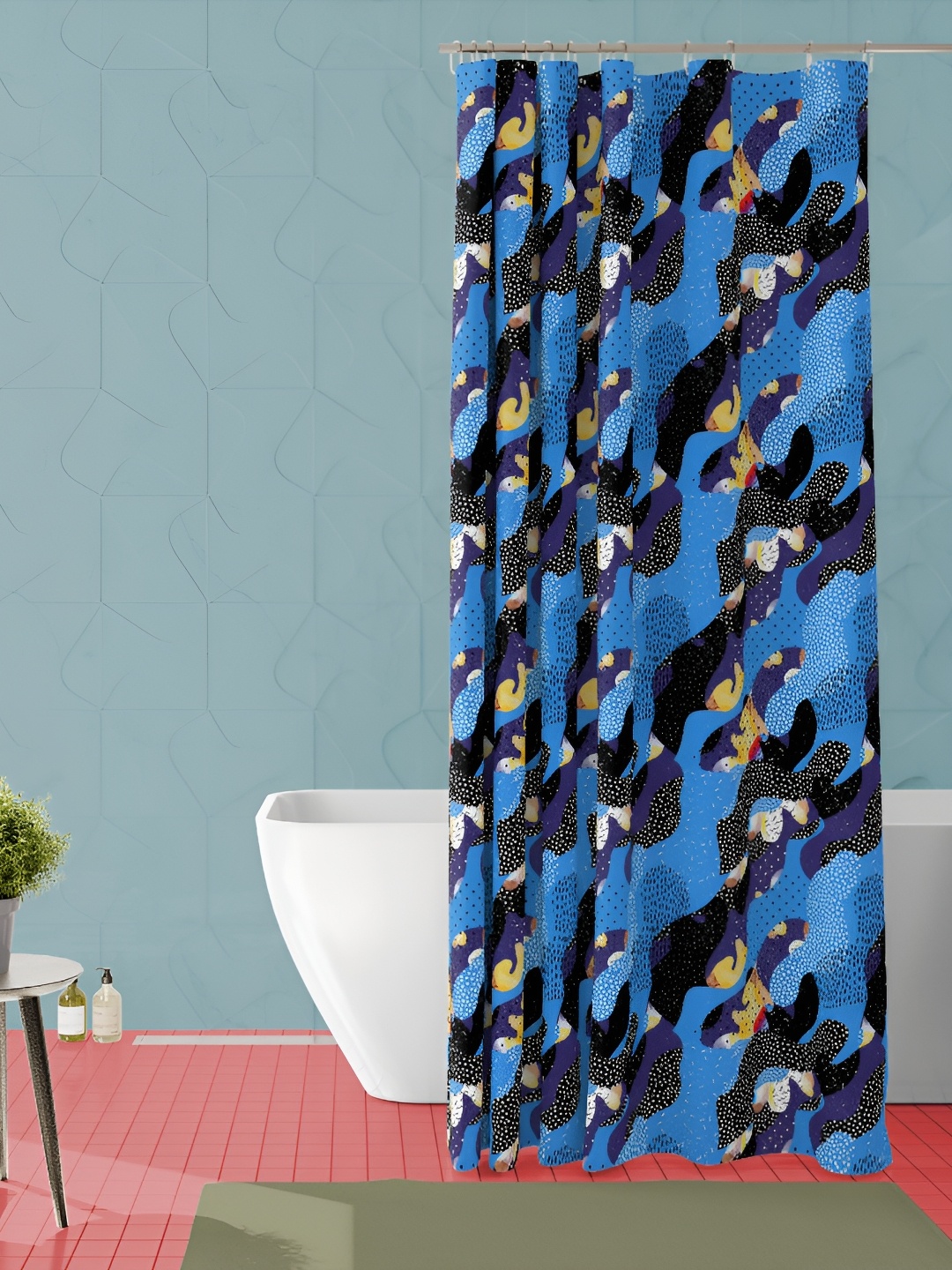 

ArtzFolio Blue & Black Printed Waterproof Shower Curtains