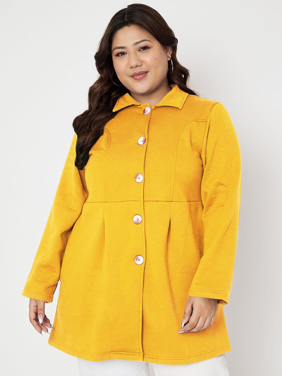 

BRINNS Spread Collar Single Breasted Winter Wear Plus Size Overcoat, Mustard