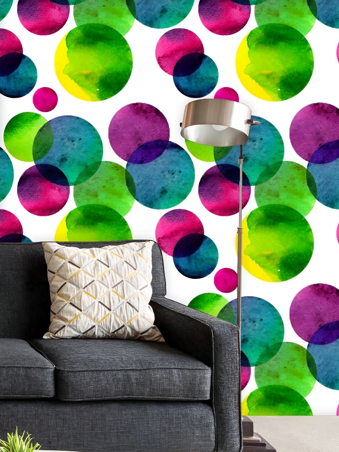 

ArtzFolio Printed UV-Resistant Anti-Bacterial Circles On White Peel & Stick Wallpaper, Multi