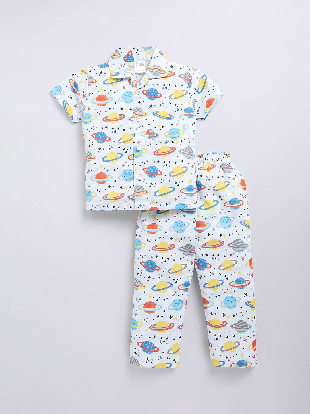 

NAUTI KIDZ Boys Conversational Printed Lapel Collar Short Sleeves Night suit, White