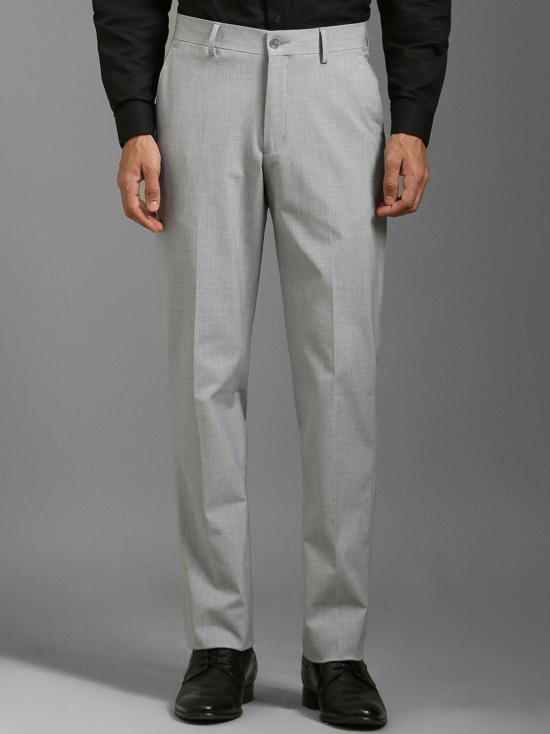 

Louis Philippe Men Textured Checked Slim Fit Formal Trousers, Grey