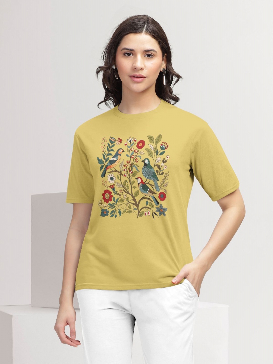

HELLCAT Women Printed T-shirt, Mustard