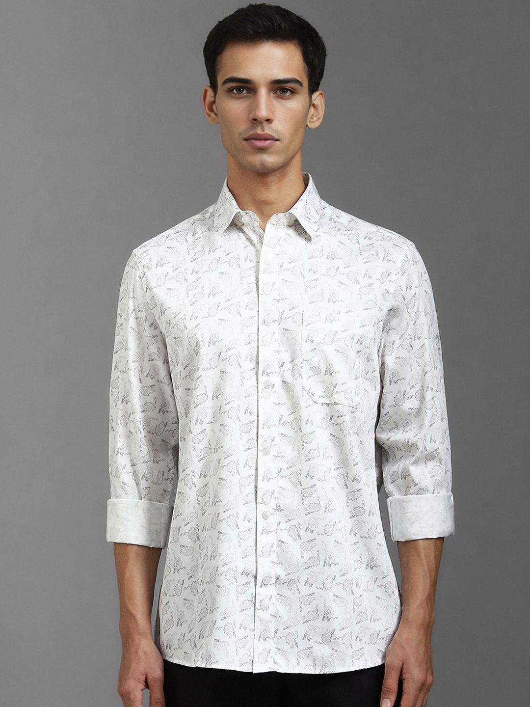 

Louis Philippe Men Classic Spread Collar Floral Printed Cotton Formal Shirt, White