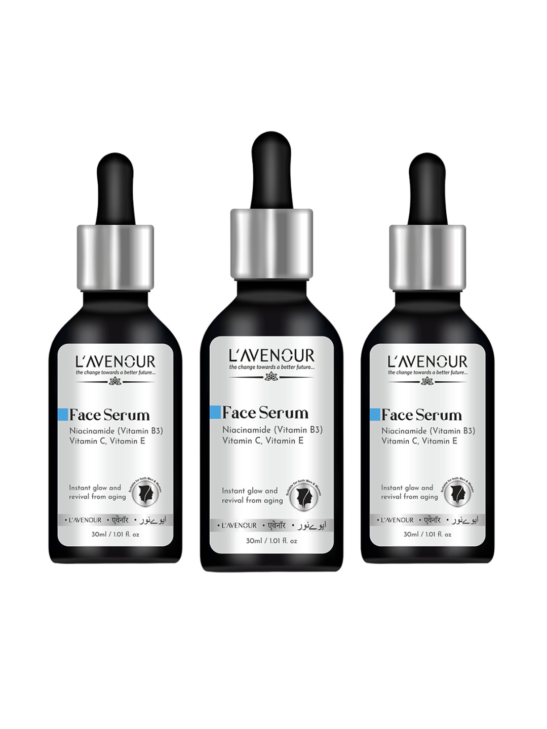 

L'AVENOUR Set Of 3 10% Niacinamide Face Serum For Acne Prone Skin - 30 ml Each, Transparent