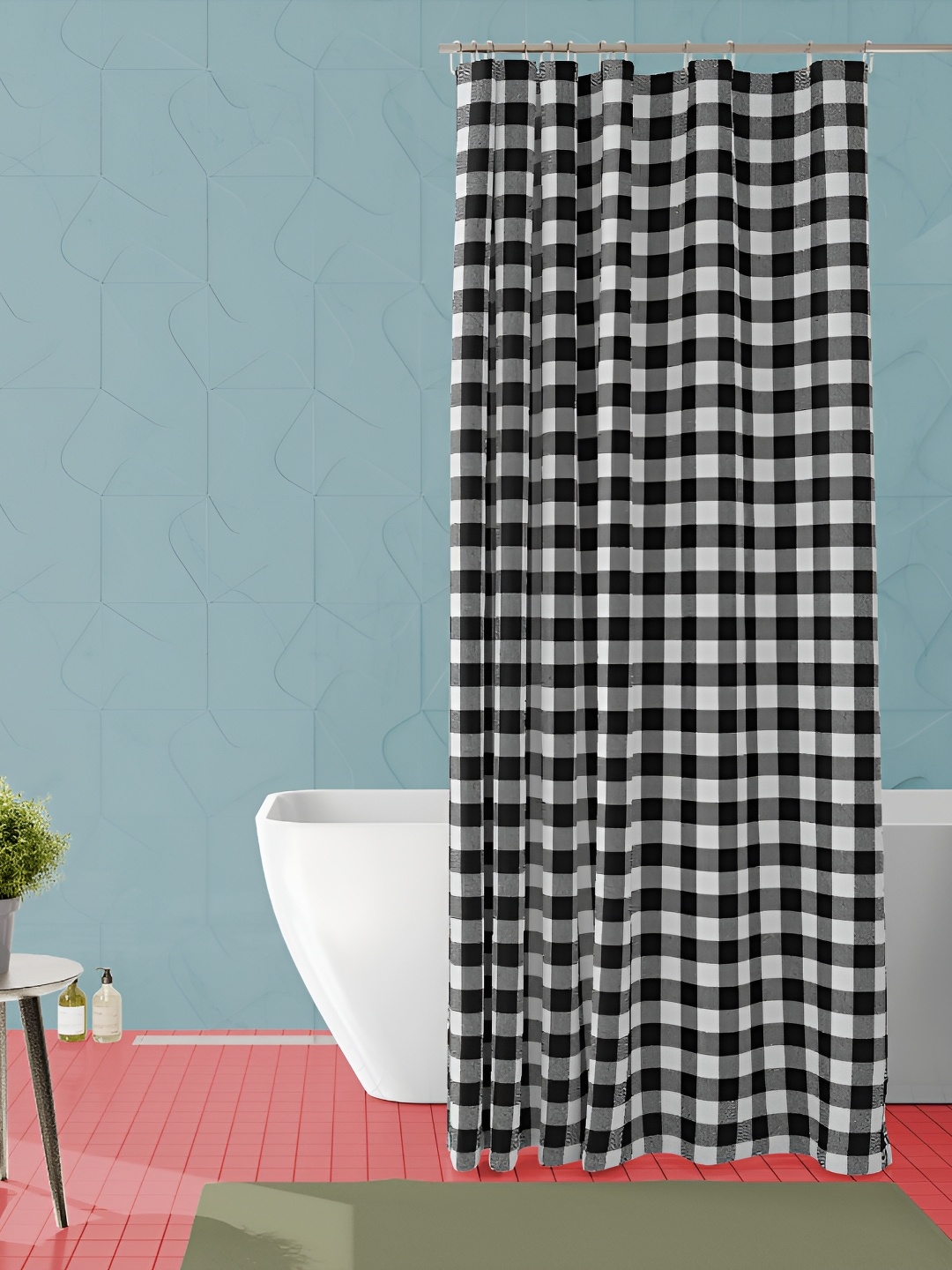 

ArtzFolio Black & White Checked Waterproof Shower Curtain